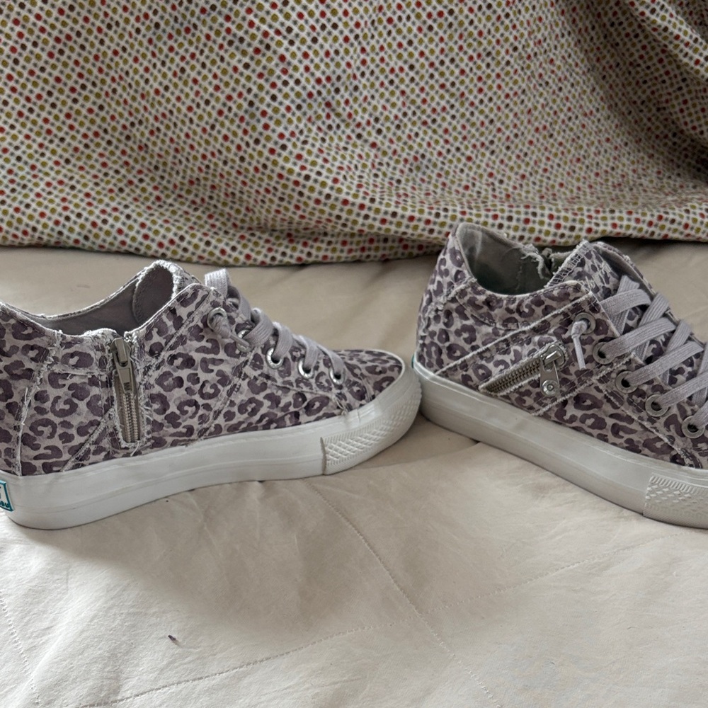 Blowfish Malibu Leopard Print Women's 7.5 Sneakers Flatform Wedge Zip Mid Top - Picture 7 of 11